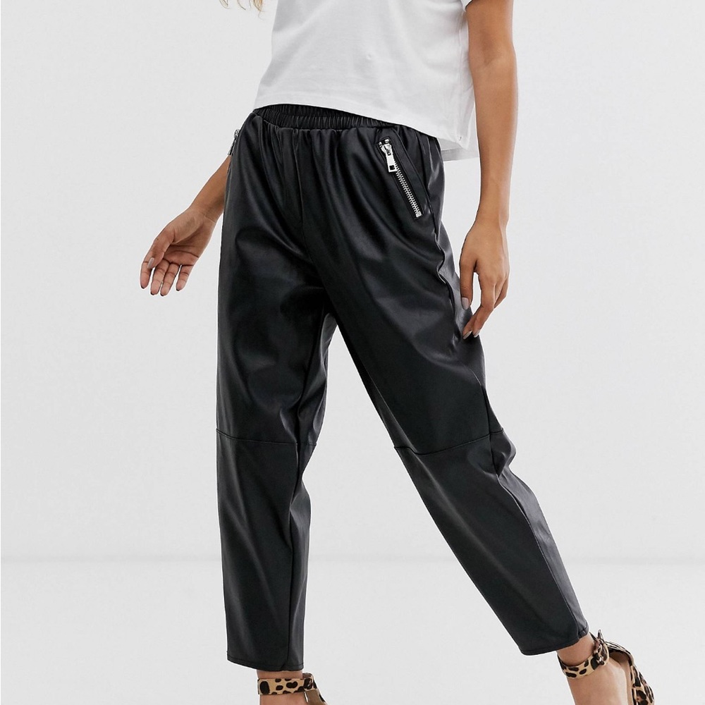 ASOS DESIGN PETITE tapered leather look pants